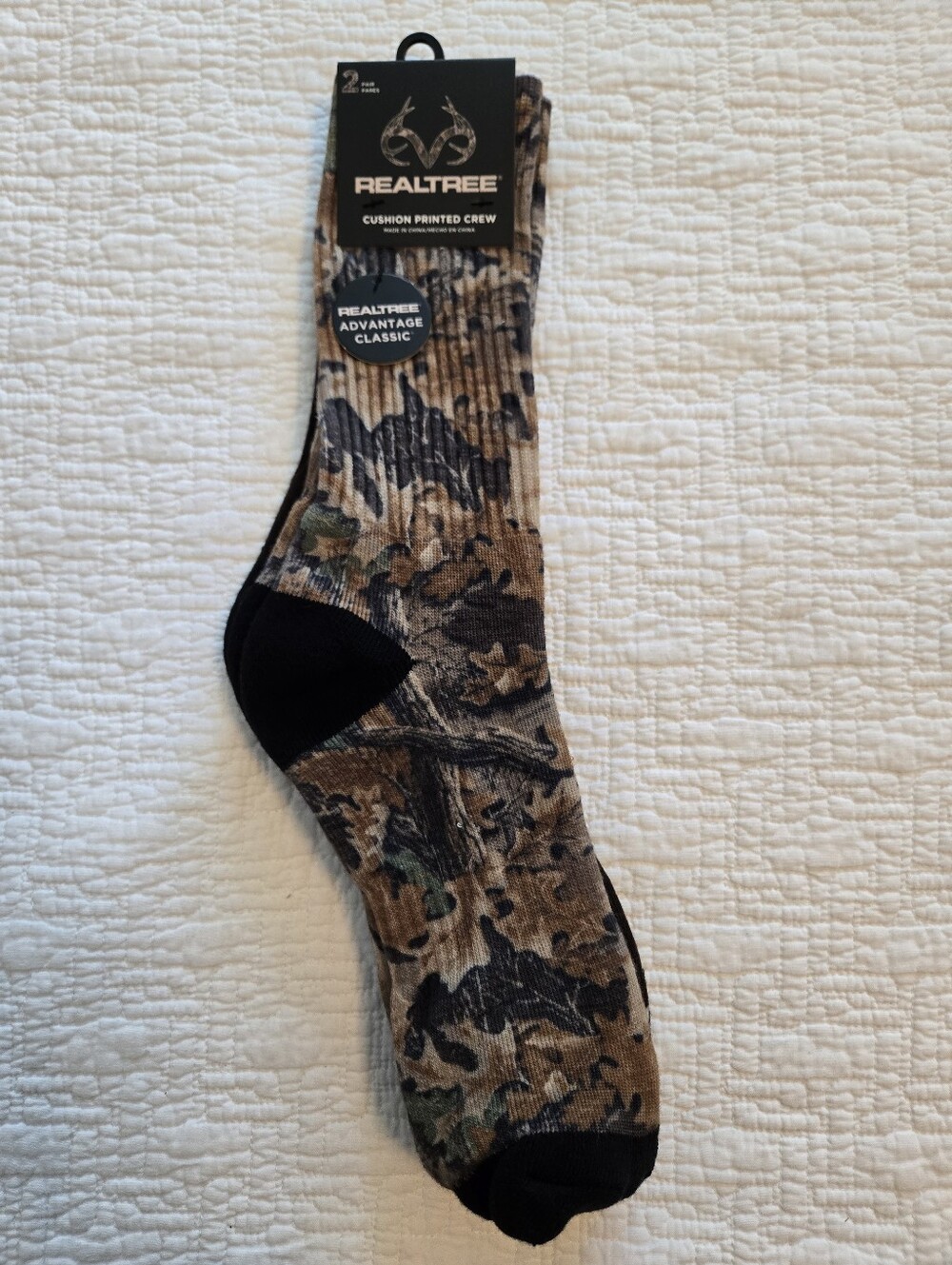 Realtree Classic Camo Cushion Crew Socks in Brown and Black